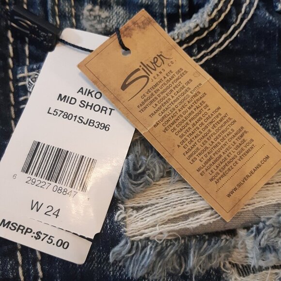 Silver Jeans Aiko NEW Mid Shorts Womens 24 Indigo Blue Distressed Fray Hem - Picture 5 of 7